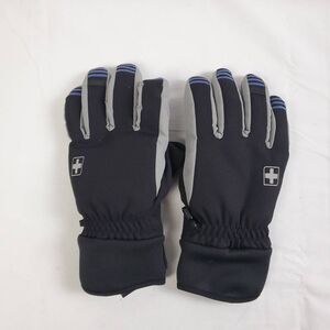 K-Swiss Men’s Winter Snow Gloves Black/Gray Soft Shell L-XL Blue Stripe Grip